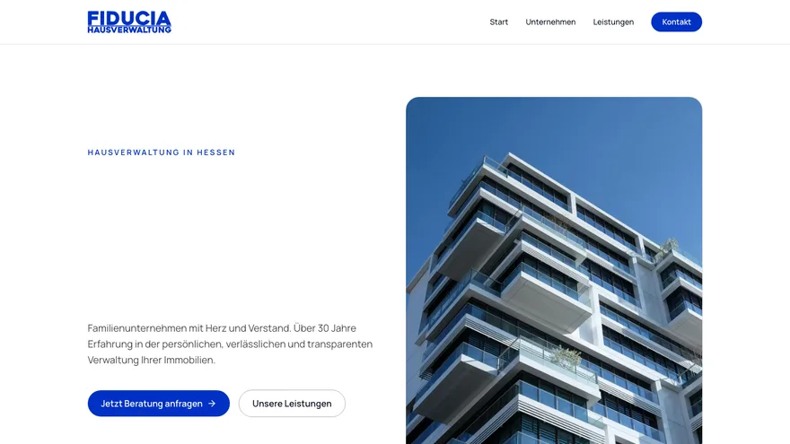 Screenshot of the Hausverwaltung homepage