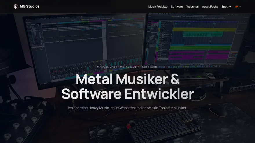 Screenshot of the MG Studios homepage