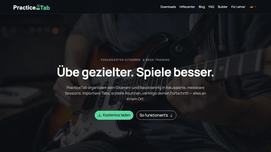 Screenshot of the PracticeTab homepage