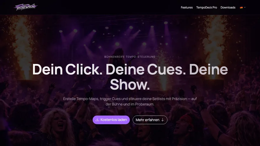 Screenshot of the TempoDeck homepage